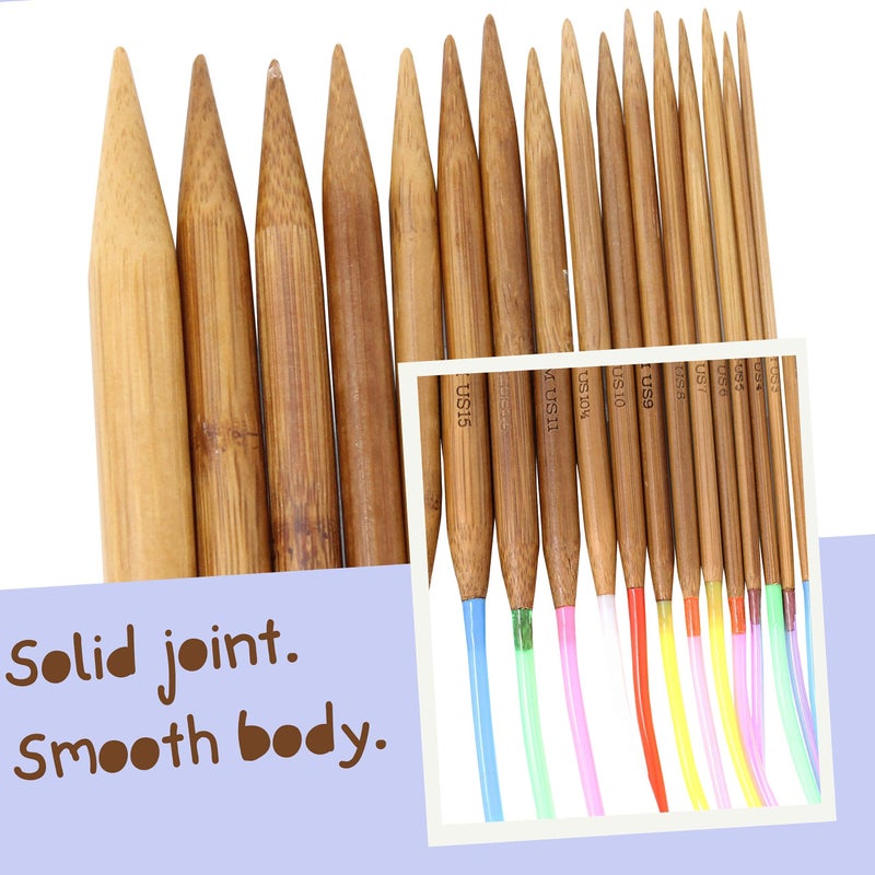 KnitPal 60 Inch (150cm) Bamboo Circular Knitting Needles Set - 16 Pairs, Sizes: US 0-17 (2mm-12mm) - Circular Knitting Needles with Pouch & eBook - Free Patterns - Image 4